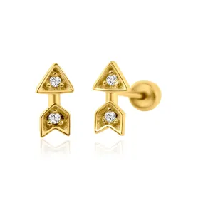 14E00287. - 14 Karat Yellow Gold Arrow CZ Screw Back Earring