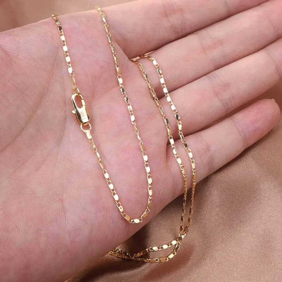 1Pc Italian 2MM Flat 18K Gold Plated Punk Necklace Chain Men's Women's DIY Link Chain Fashion Jewelry 16"-30"