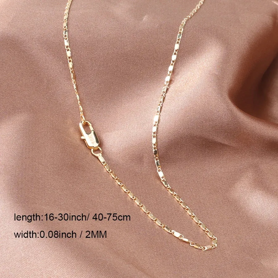 1Pc Italian 2MM Flat 18K Gold Plated Punk Necklace Chain Men's Women's DIY Link Chain Fashion Jewelry 16"-30"