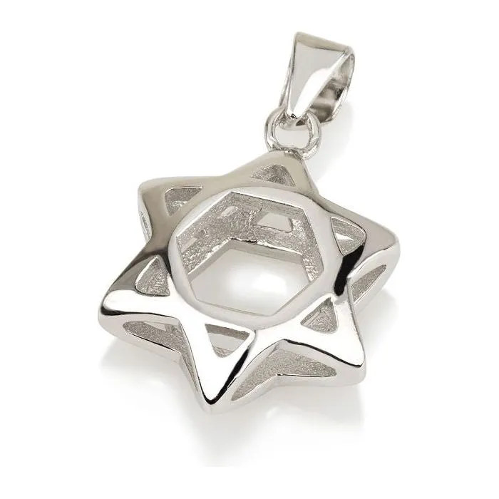 925 Sterling Silver 3D Star of David 0.55"x 0.75" Pendant NecklaceMade in Isreal