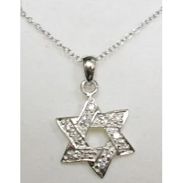 925 Sterling Silver CZ Star of David Pendant Necklace Design may vary