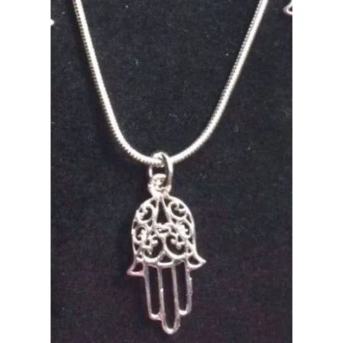 925 Sterling Silver Filigree Hamsa Necklace Pendant only