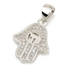 925 Sterling Silver Hamsa Chai Pendant Cubic Zirconia Necklace Made in Israel