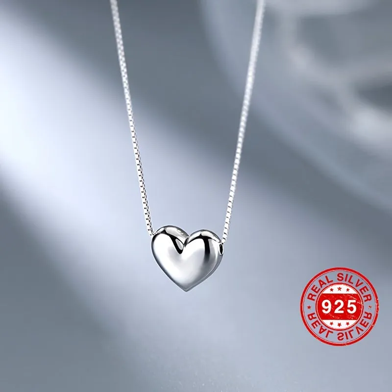 925 Sterling Silver Mini Love Heart Pendant Necklace Simple Style Neck Chain Jewelry Decoration