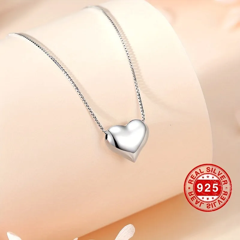 925 Sterling Silver Mini Love Heart Pendant Necklace Simple Style Neck Chain Jewelry Decoration