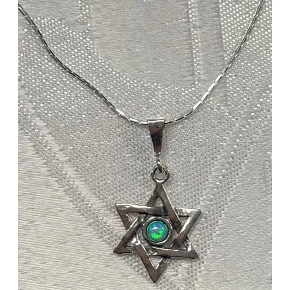 925 Sterling Silver Necklace Star of David Opal Pendant Made in Israel