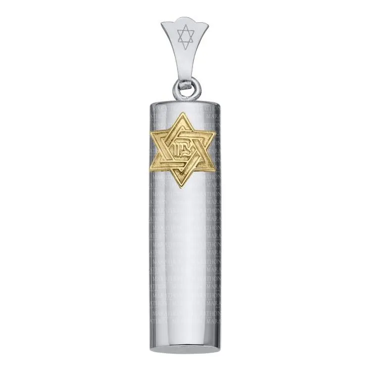 925 Sterling Silver Oval Mezuzah Pendant Gold Star of David Comes in a Gift Box