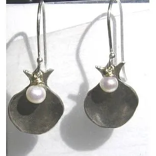 925 Sterling Silver / Pearls Earrings "Pomegranates" Hand Made by LIOR in Israel