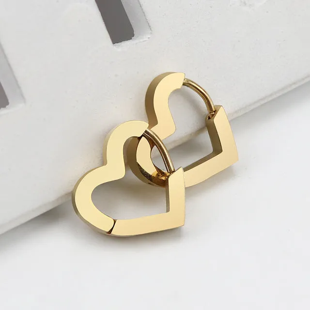 Beautiful Stainless Steel Heart Huggie Earrings