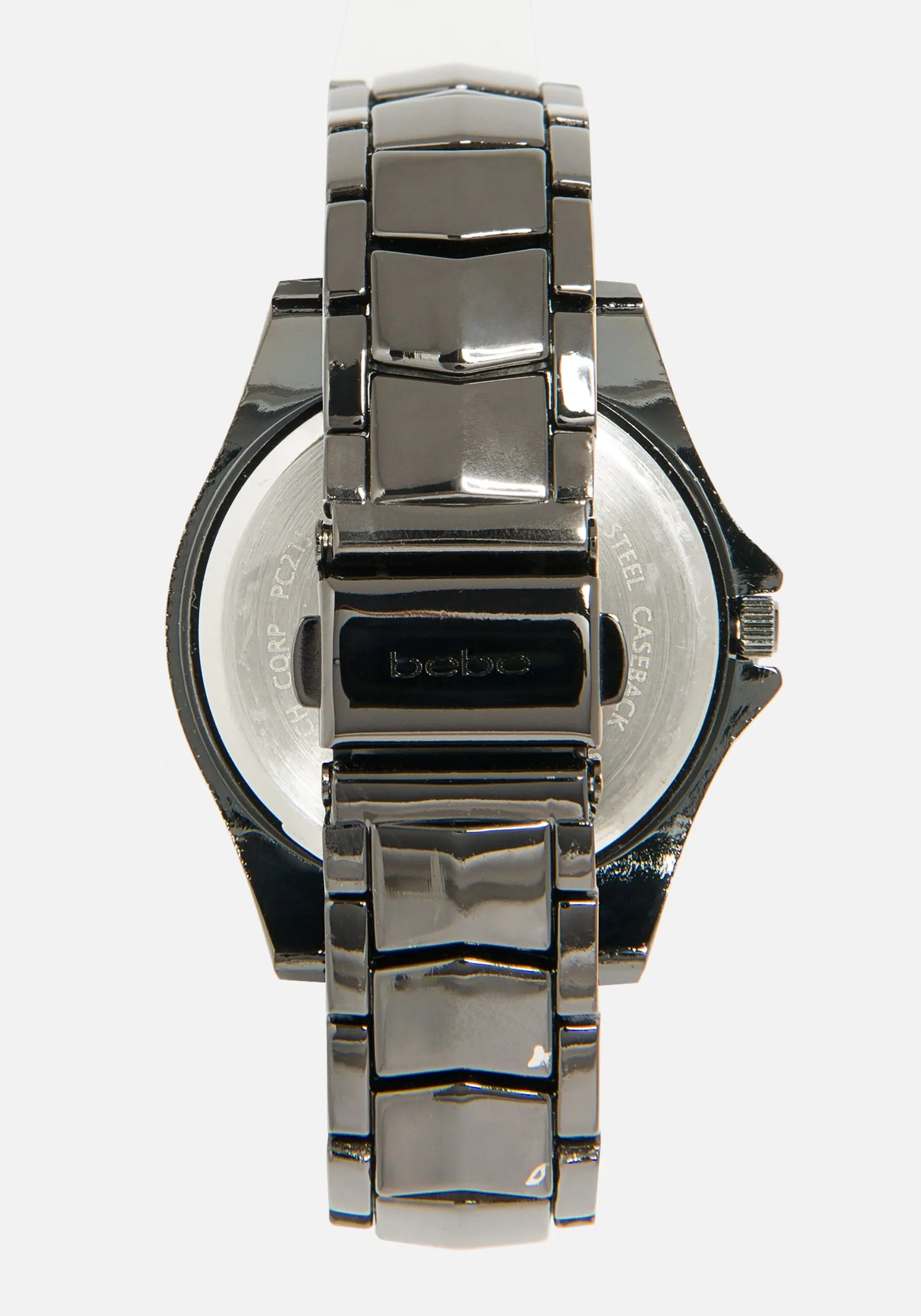 Bebe Crystal Accent Link Watch