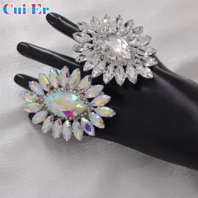 Big size 5.2*7.3cm oval big women rings adjustable jewelry fashion show ring for wedding jewelry crystal rhinestones jewelry