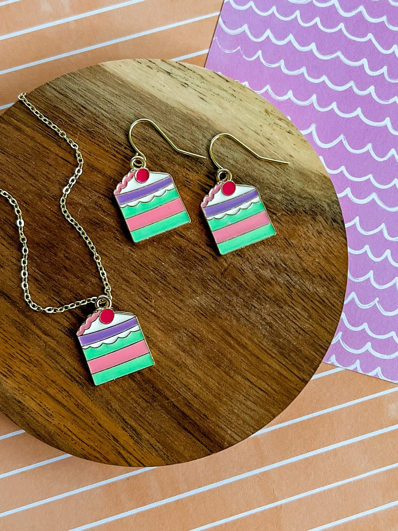 Birthday Cake Necklace and Earrings