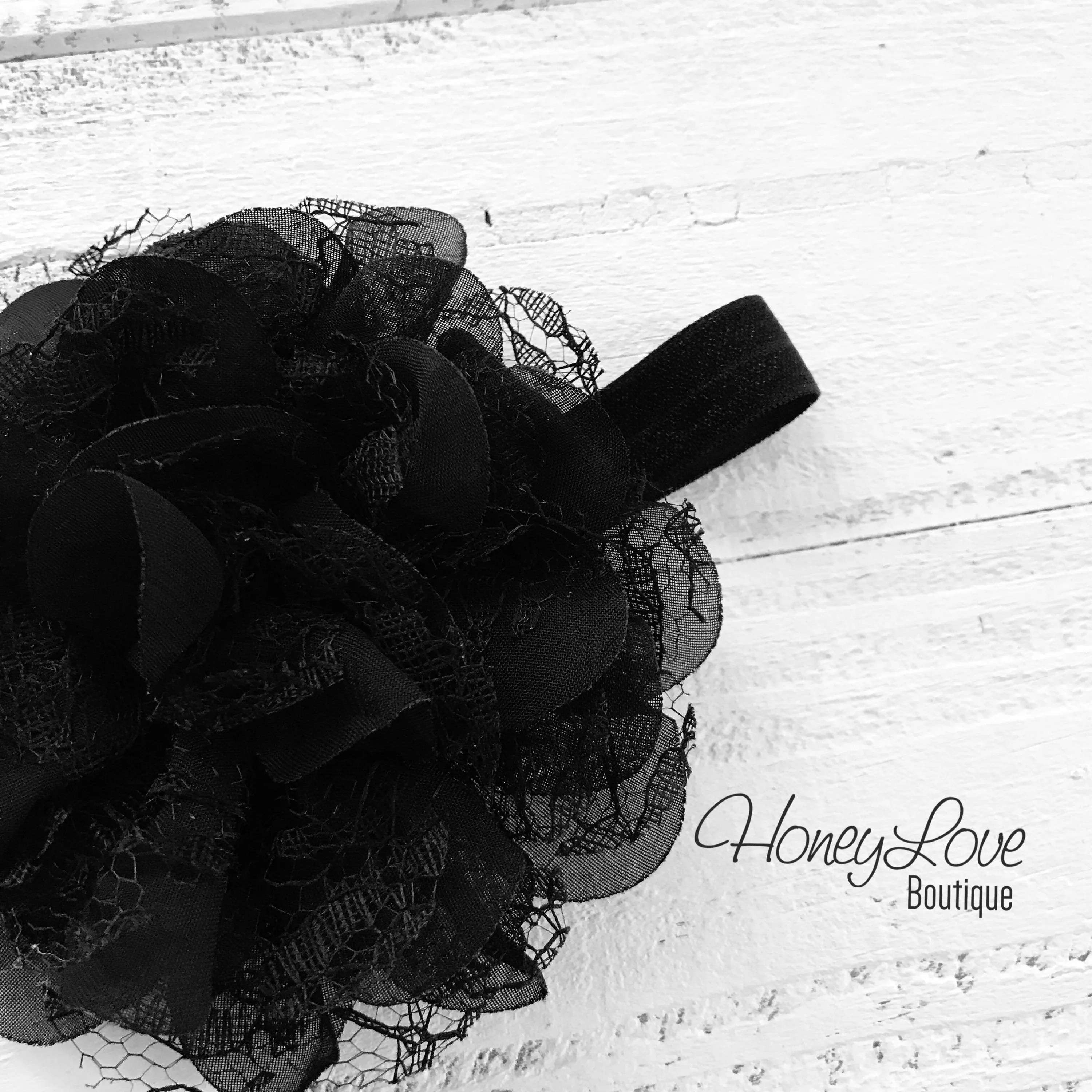 Black Lace and Chiffon Layered Flower headband