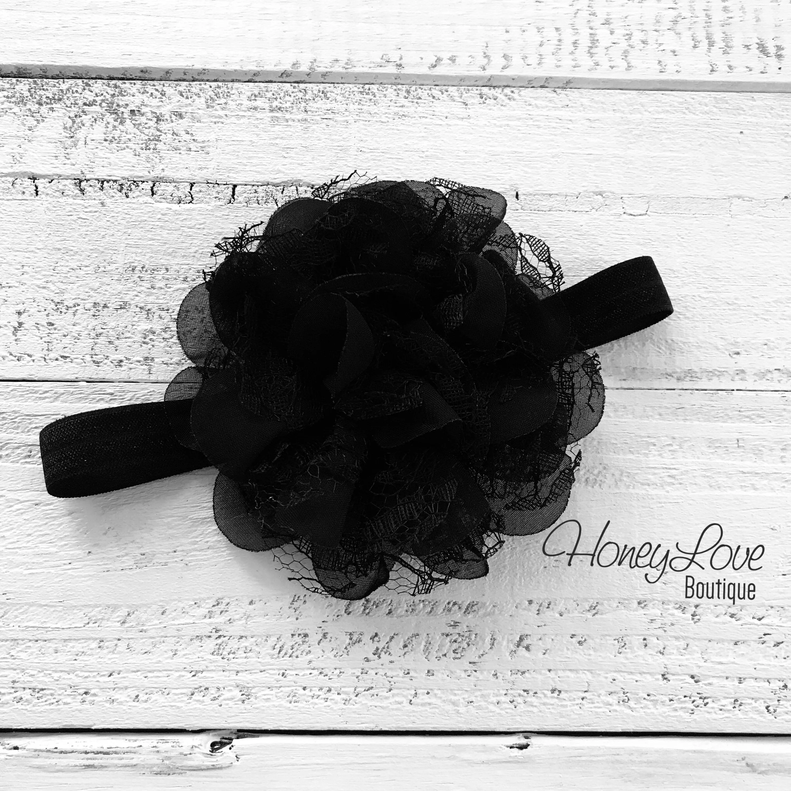 Black Lace and Chiffon Layered Flower headband