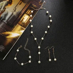 Cross Border Popular Jewelry, Sweet OL, Elegant Pearls, Simple Temperament, Necklace, Earrings, Bracelet Set for Women