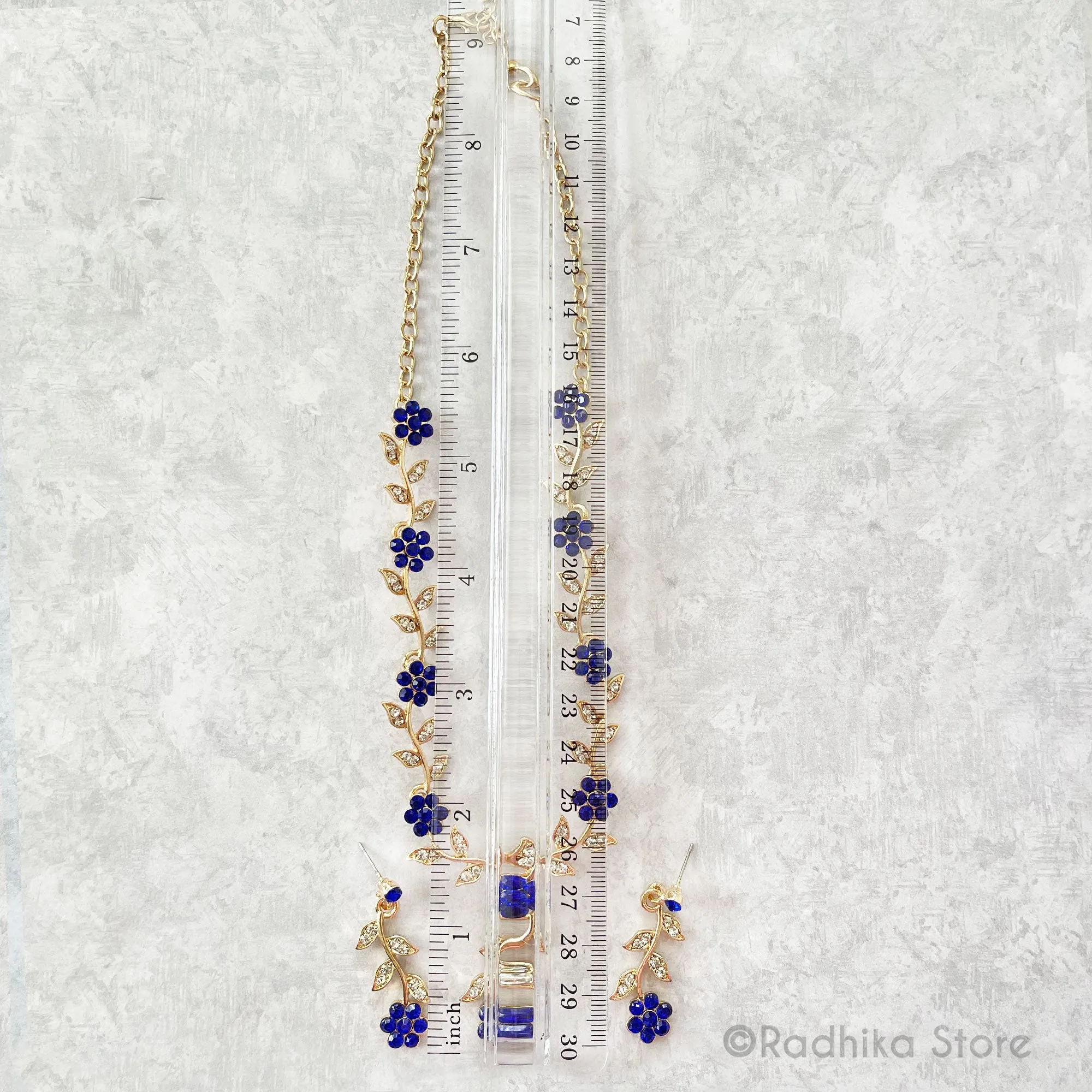 Crystal-Vrindavan Flower Vine- Rhinestone Deity Necklace And Earring Set