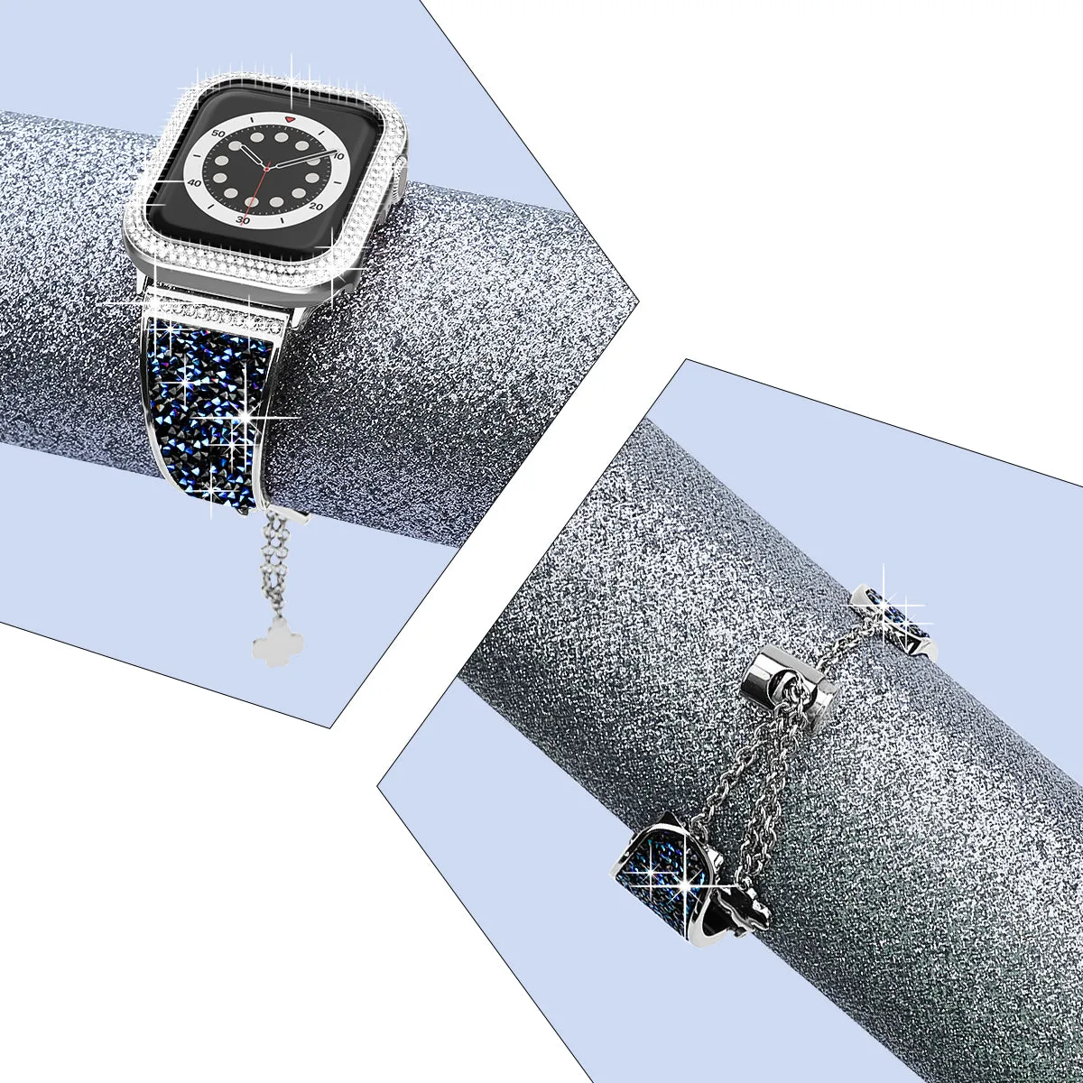 Dazzling Crystal Metal Band with Bling Bumper Case for Apple Watch