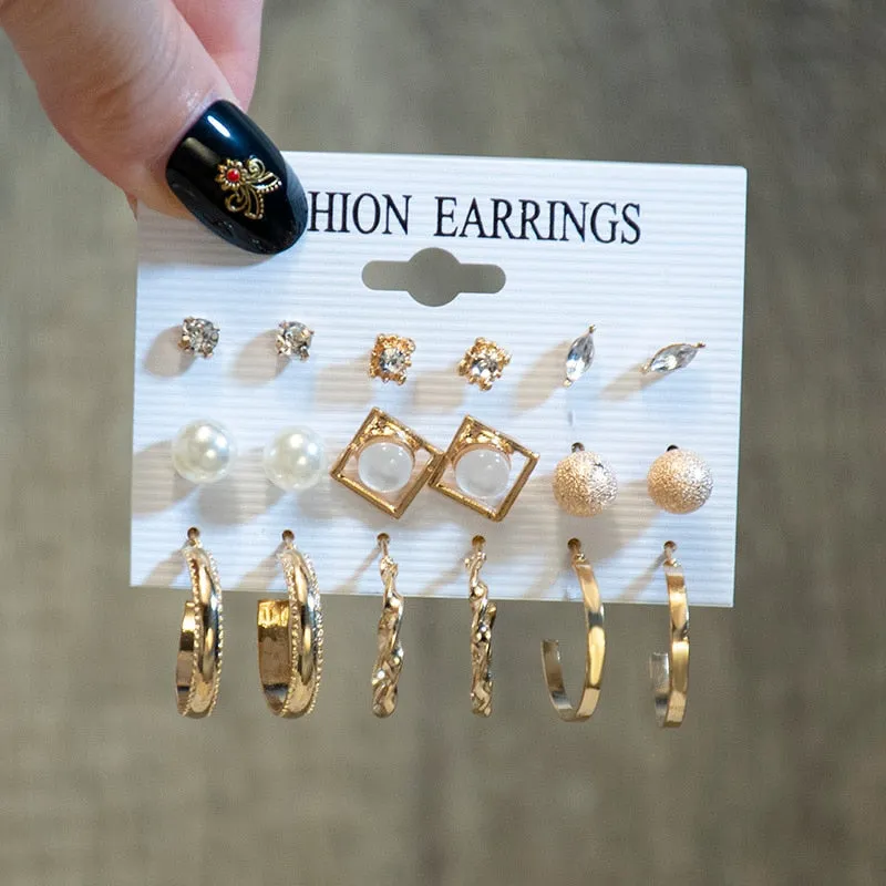 DEANWANGKT Fashion Pearl Hoop Earring Set For Women Jewelry Vintage Big Geometric Circle Piercing Earings Punk Gold Metal Jewelry Dropship