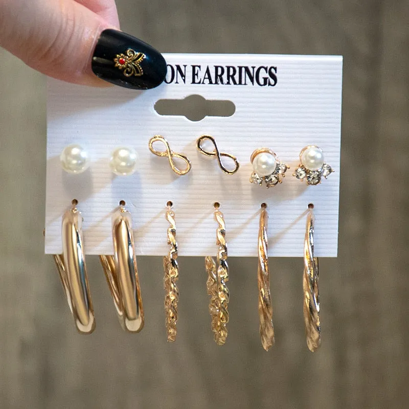 DEANWANGKT Fashion Pearl Hoop Earring Set For Women Jewelry Vintage Big Geometric Circle Piercing Earings Punk Gold Metal Jewelry Dropship