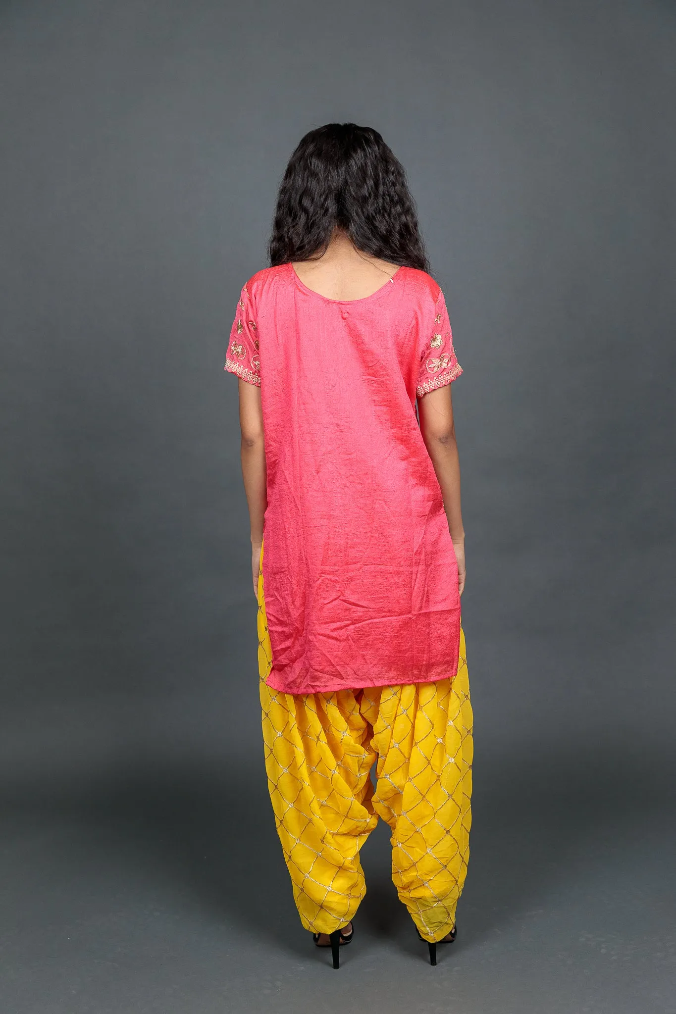 Fancy Silk Hot Pink Embroidered Patiala Suit