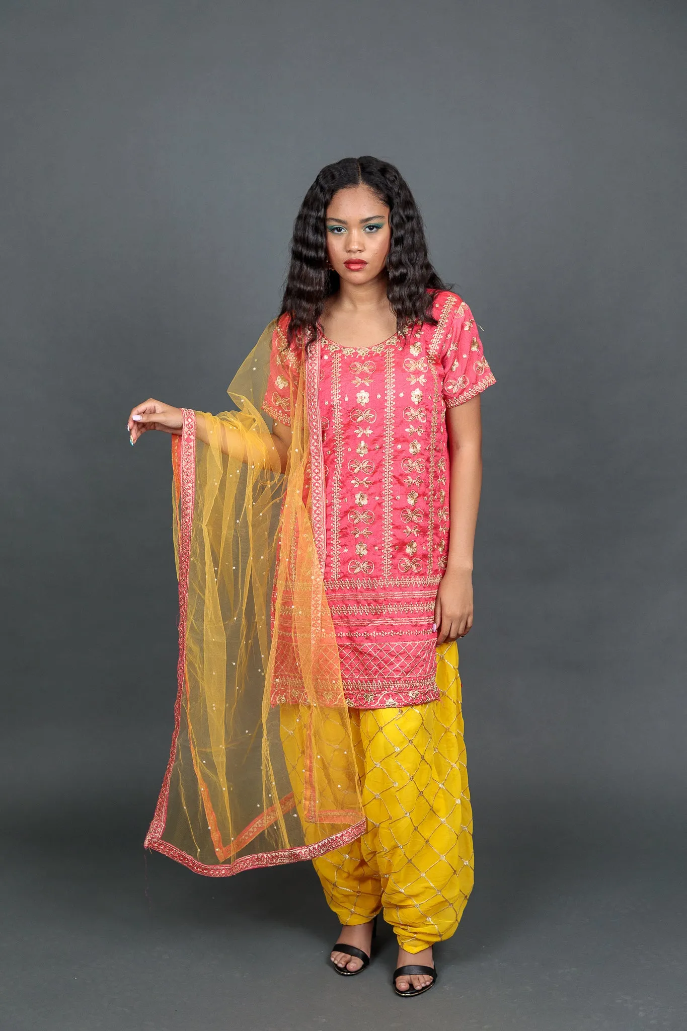 Fancy Silk Hot Pink Embroidered Patiala Suit