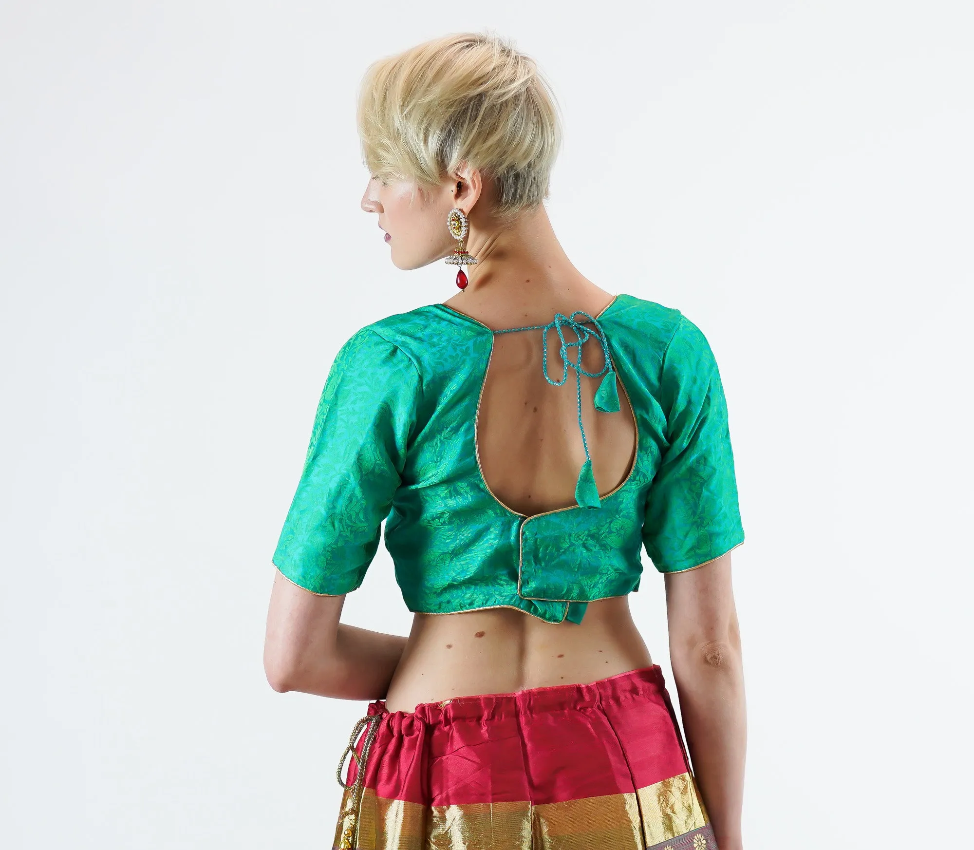 Formal Silk Brocade Paris Green Crop Top