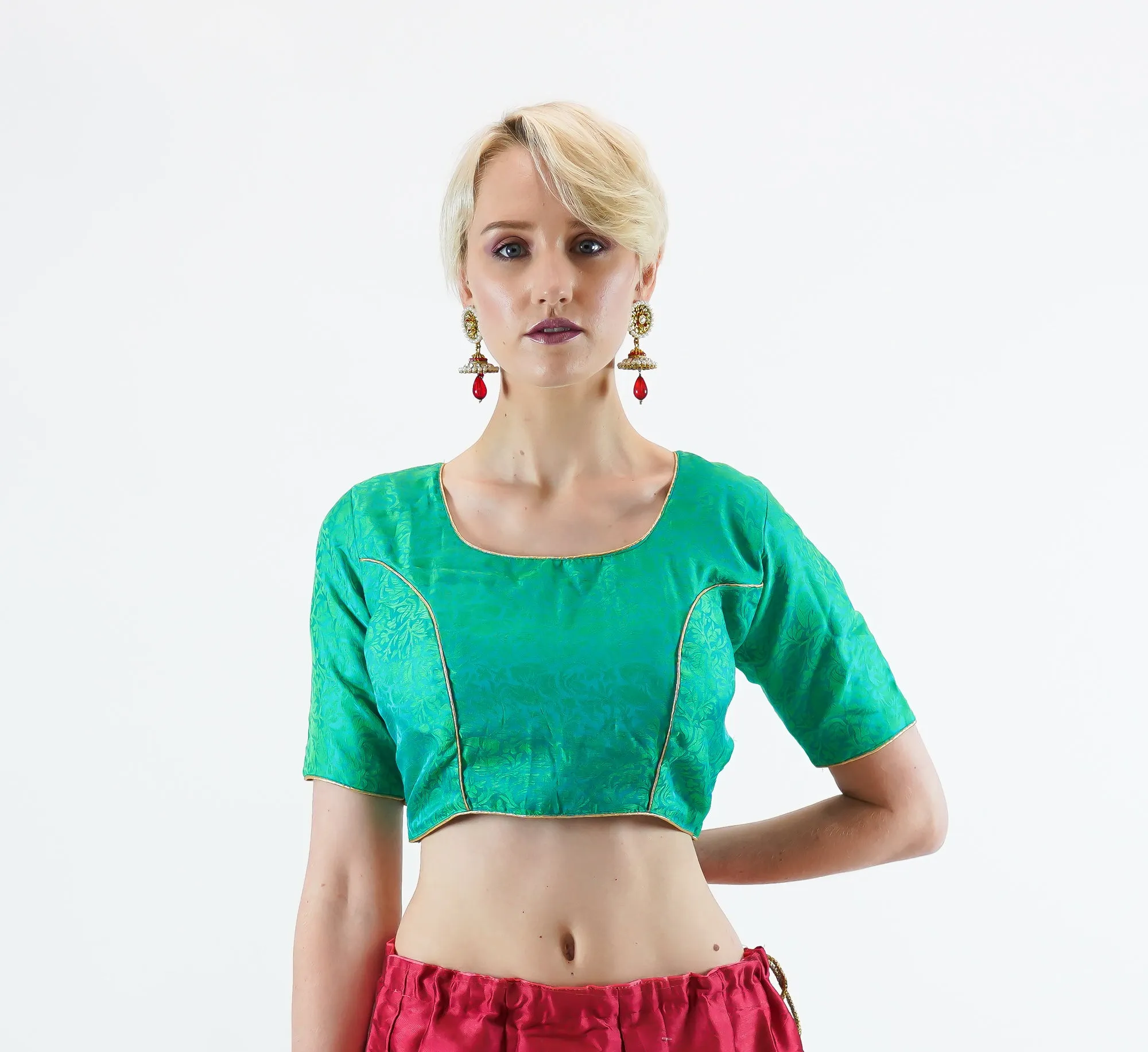 Formal Silk Brocade Paris Green Crop Top