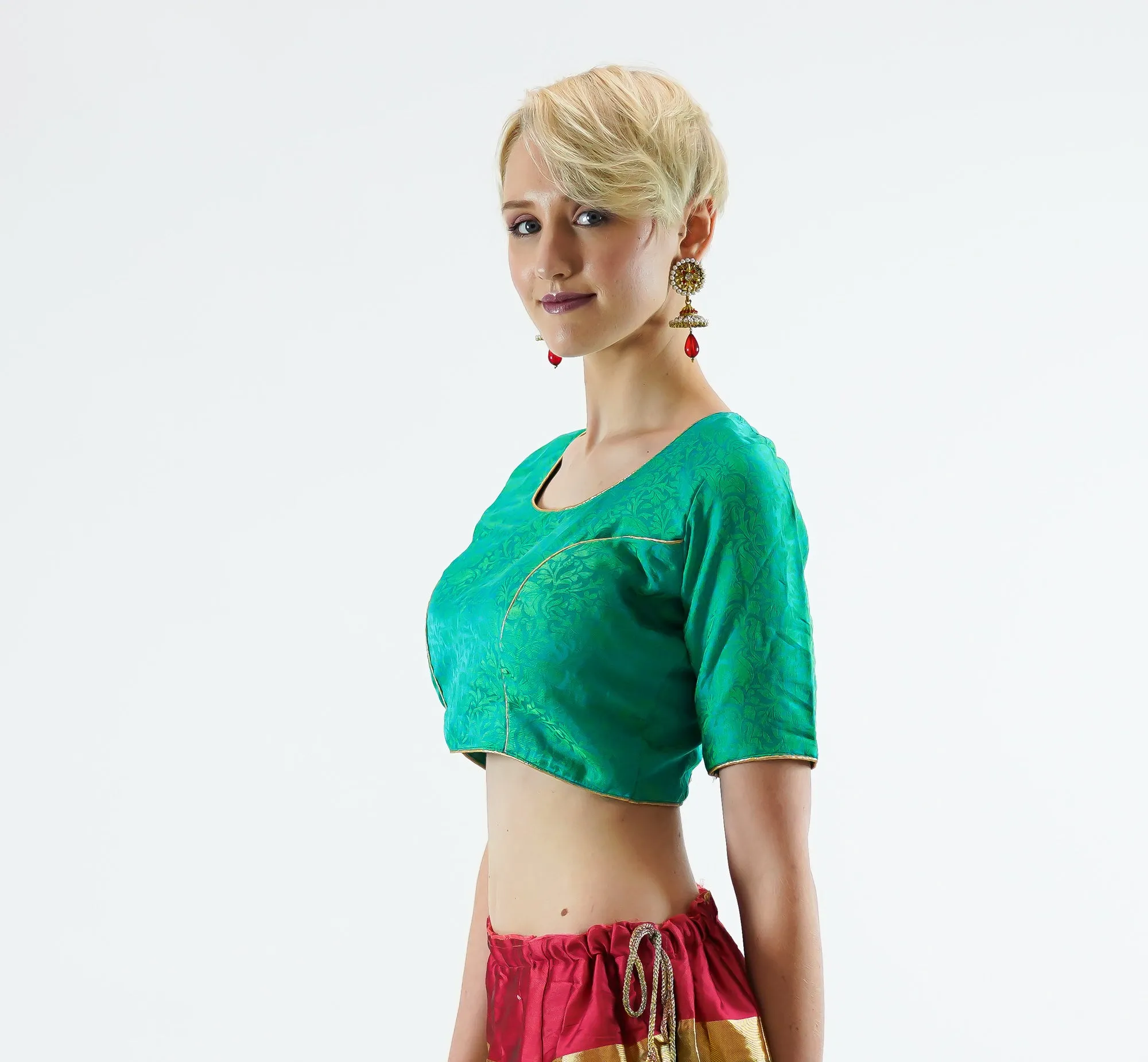 Formal Silk Brocade Paris Green Crop Top