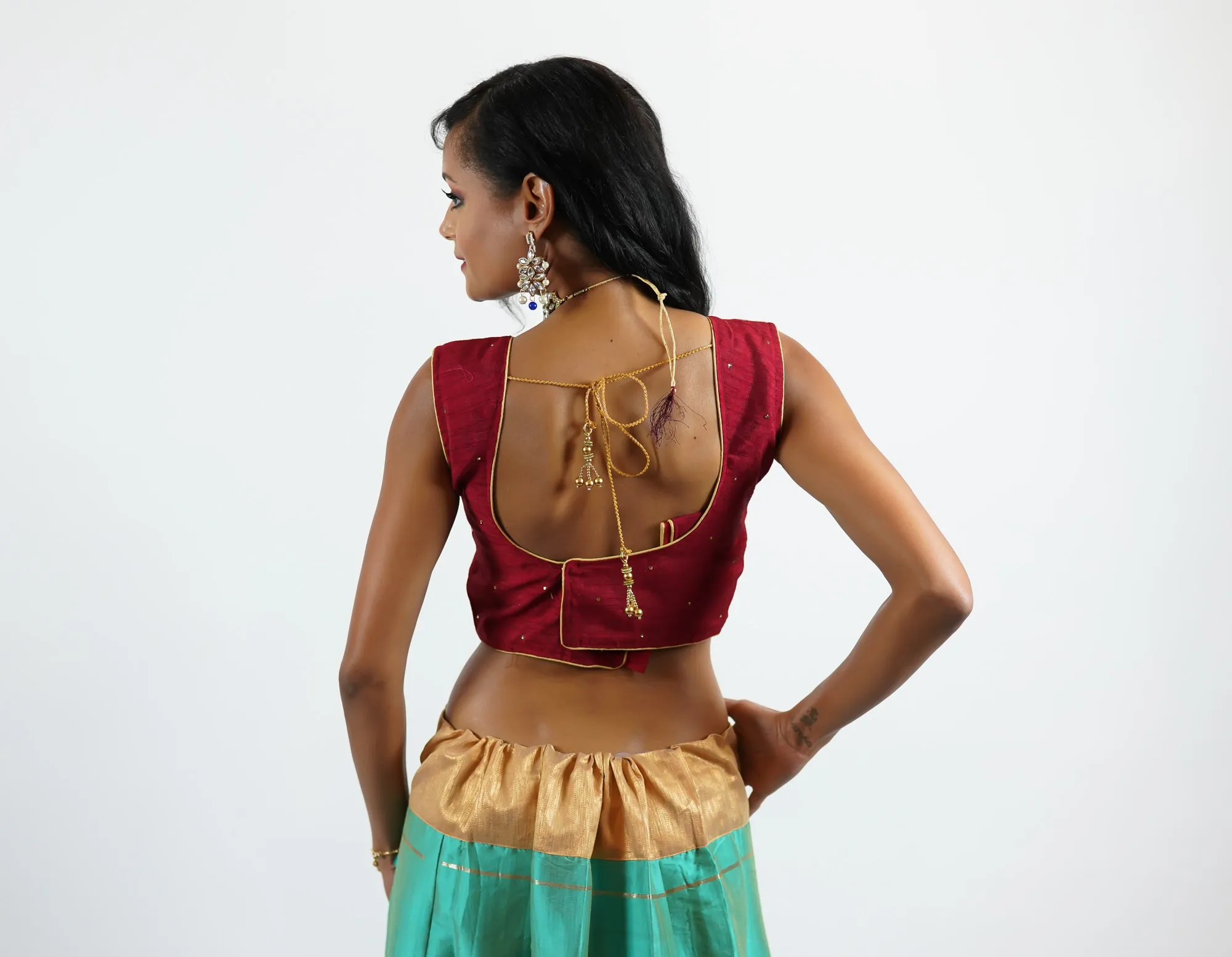 Formal Silk Embroidered Burgundy Red Crop Top