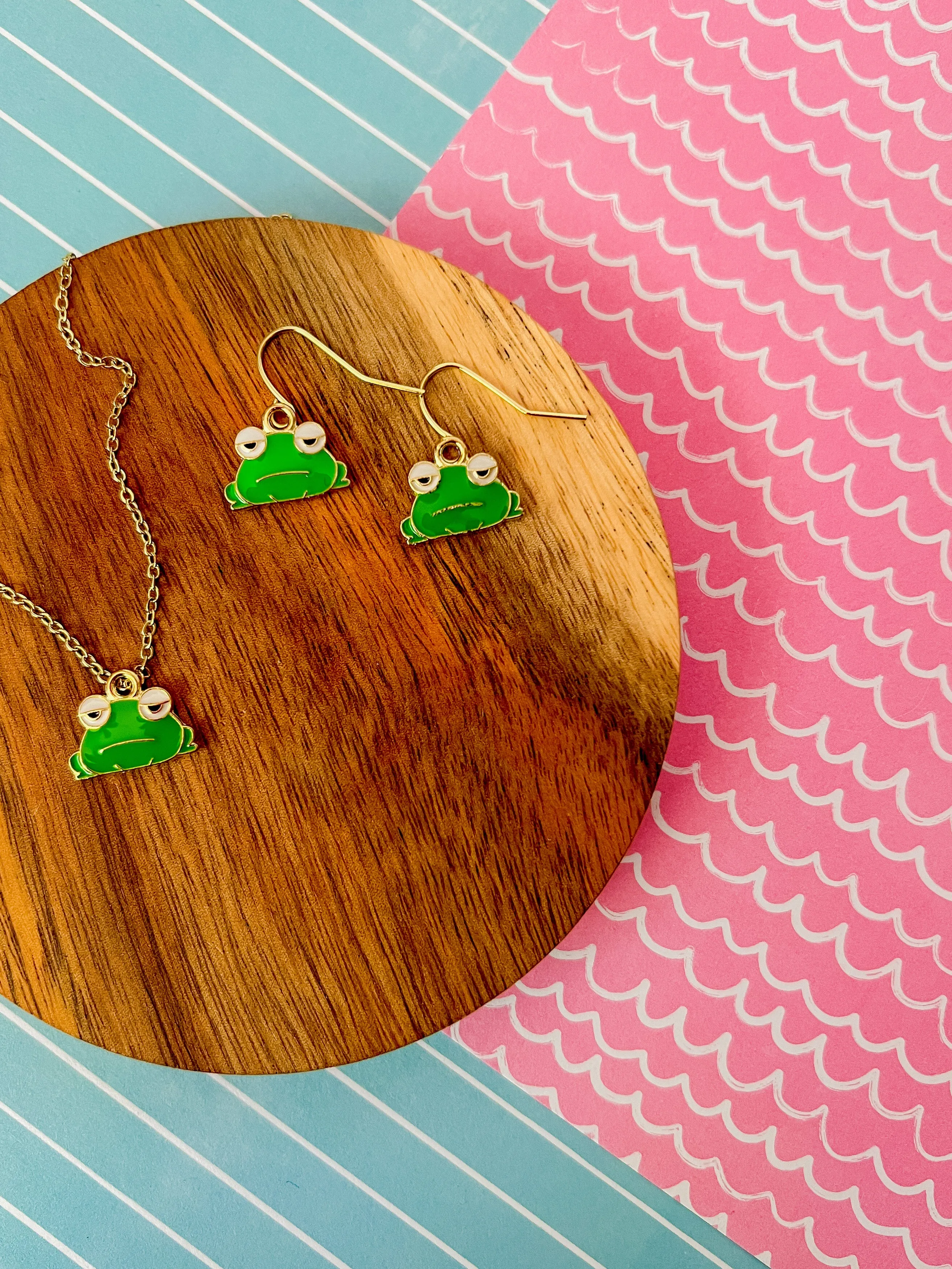 Grumpy Frog Necklace and Earrings