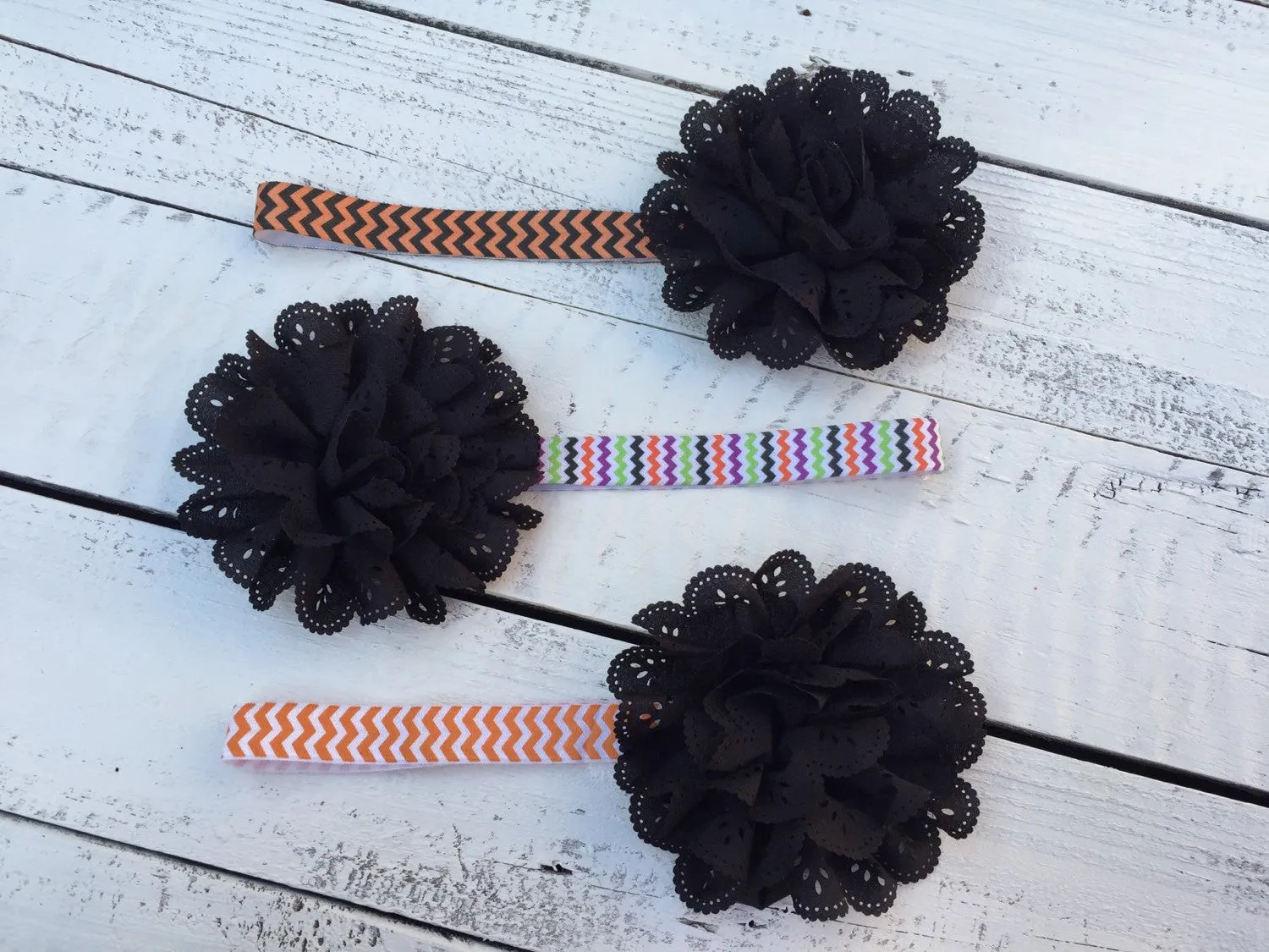 Halloween Headband - Eyelet Lace Flower - choose elastic!