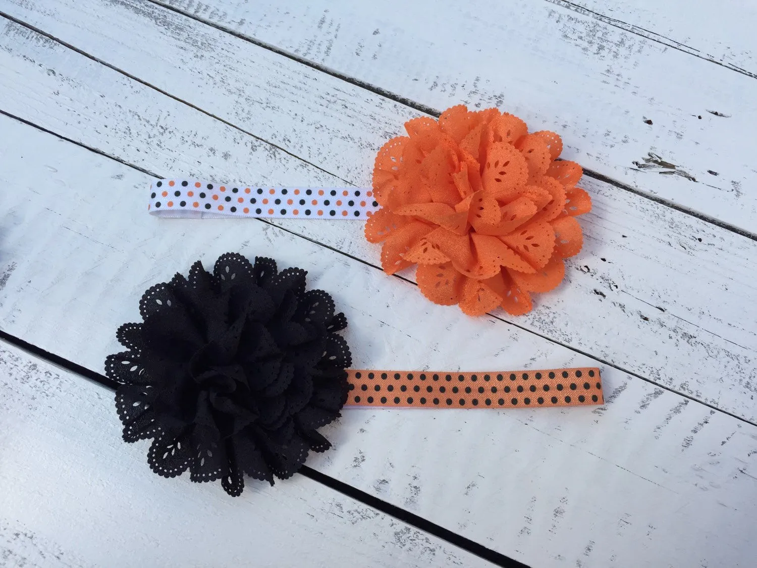 Halloween Headband - Eyelet Lace Flower - choose elastic!