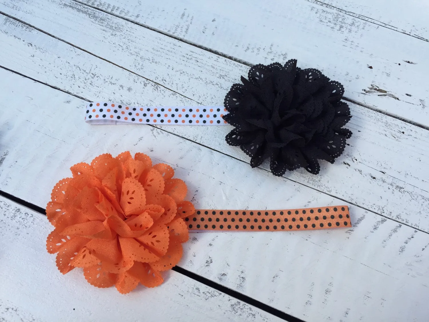 Halloween Headband - Eyelet Lace Flower - choose elastic!