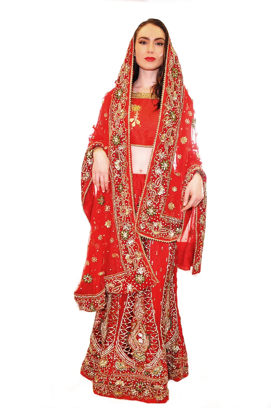 Heavy Jeweled Silk Georgette Bridal Lehenga Set