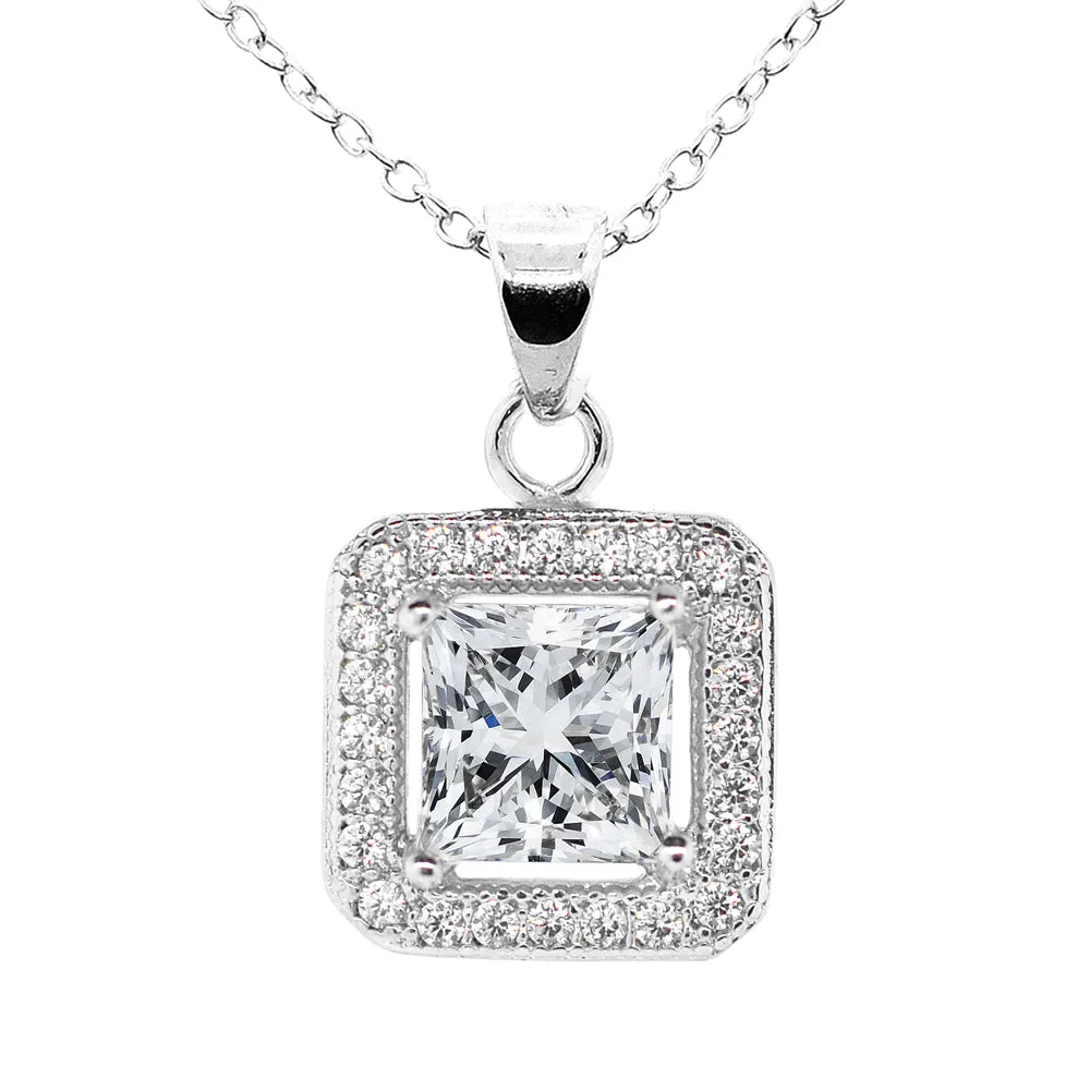 Ivy 18k White Gold Plated Cubic Zirconia Pendant Necklace and Earrings Jewelry Set