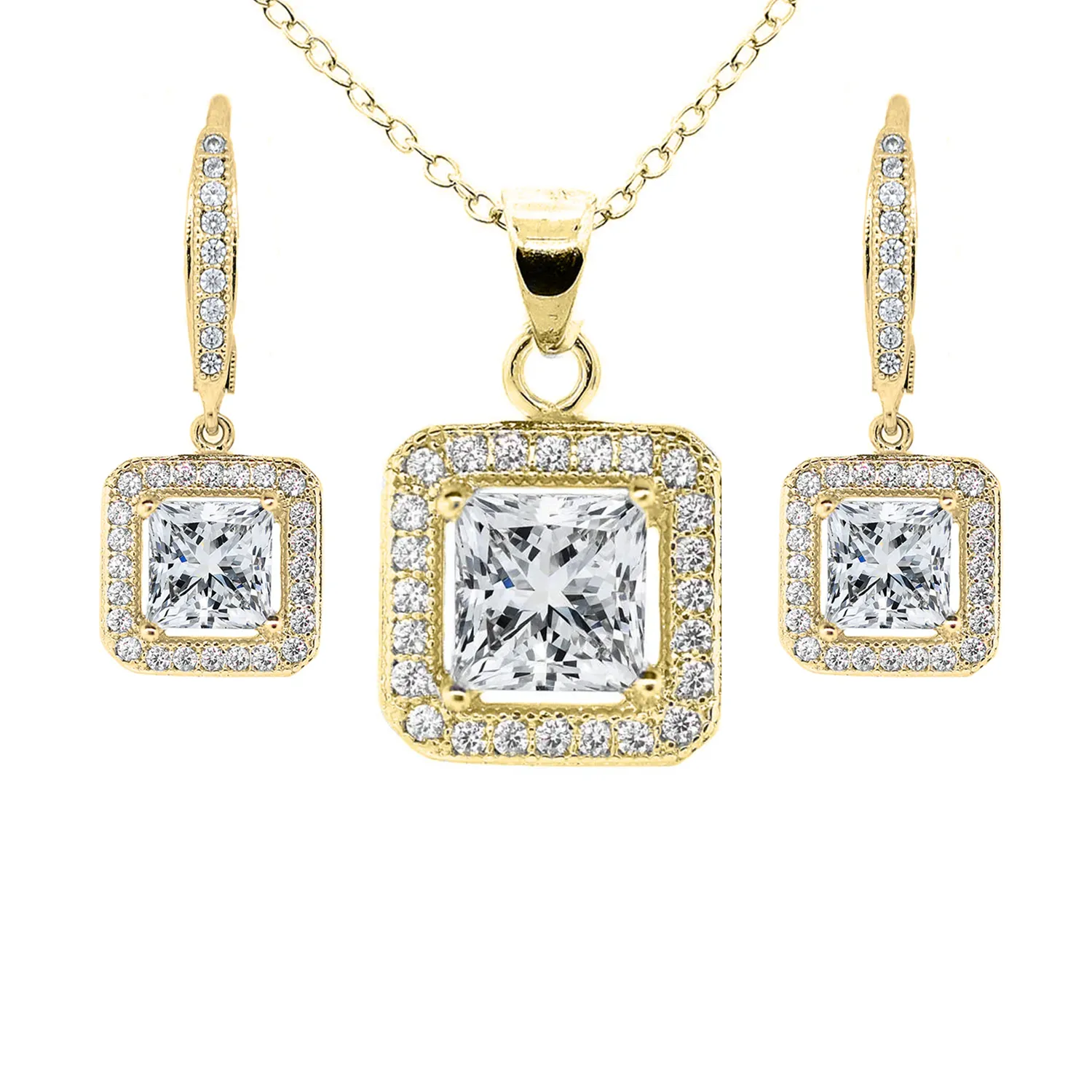 Ivy 18k White Gold Plated Cubic Zirconia Pendant Necklace and Earrings Jewelry Set