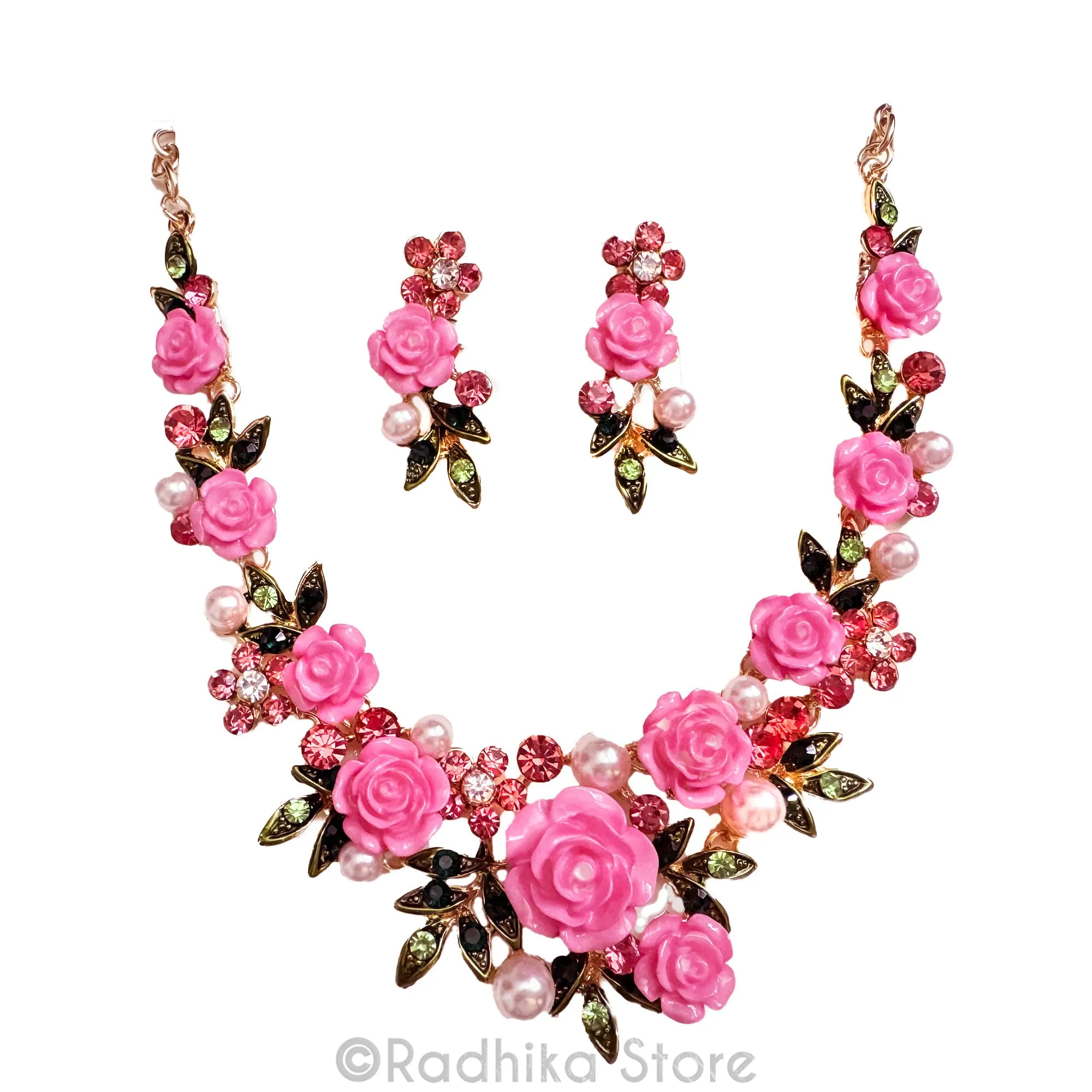 Jeweled Rose Garland- Deity Necklaces and Earring Set