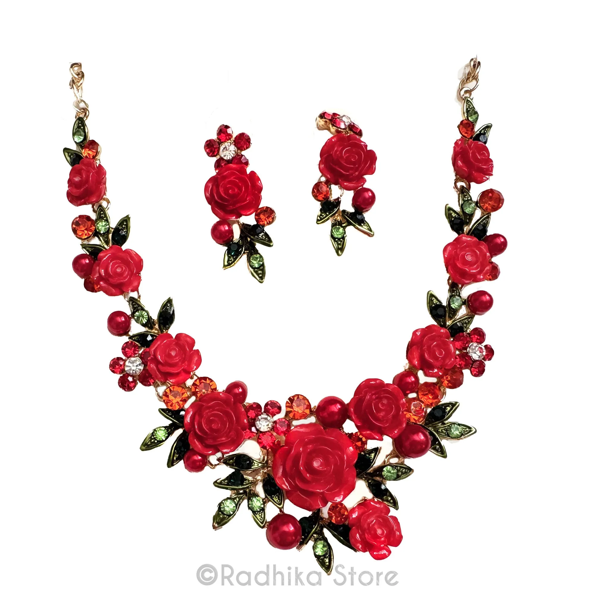 Jeweled Rose Garland- Deity Necklaces and Earring Set