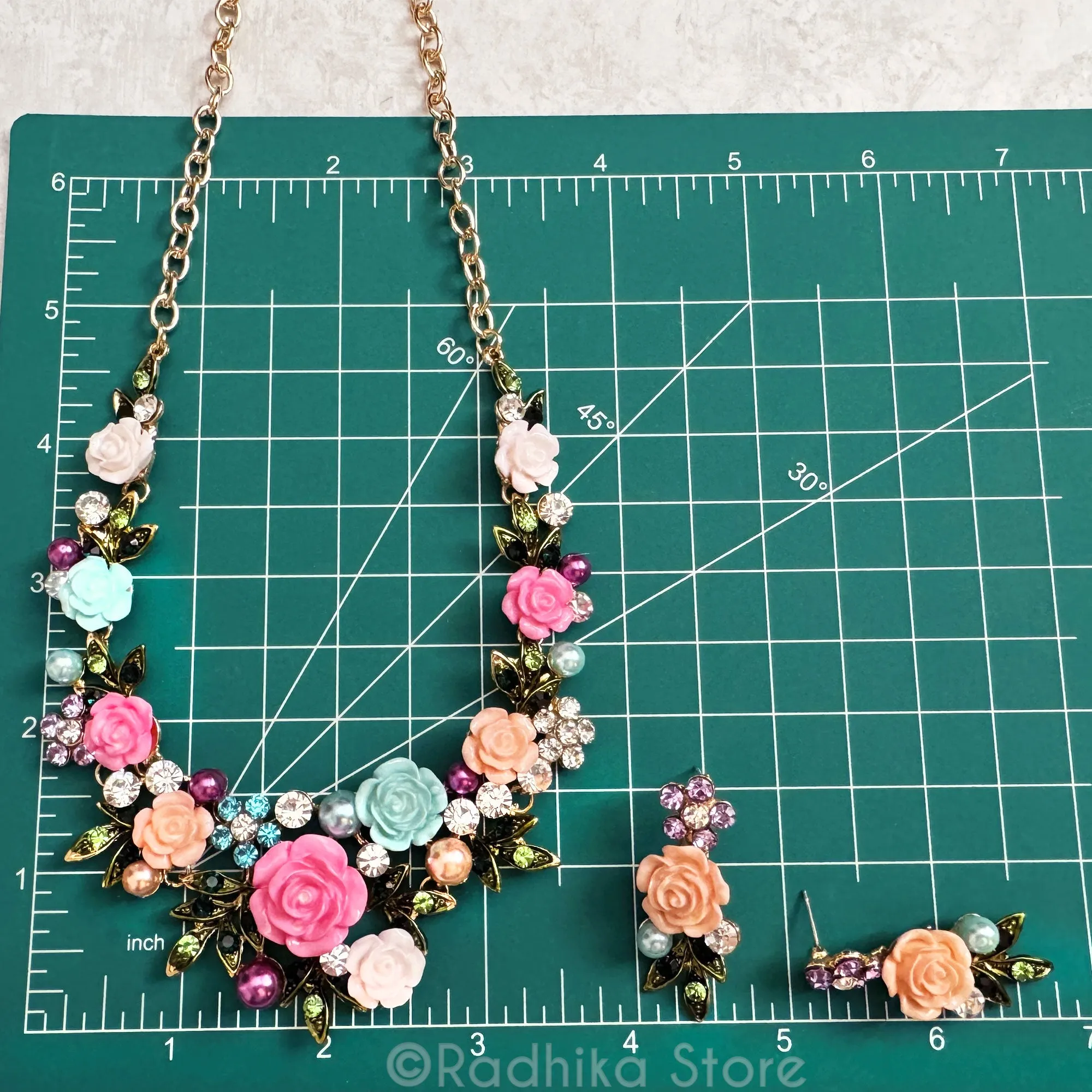 Jeweled Rose Garland- Deity Necklaces and Earring Set