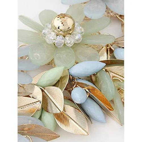 Light Blue Beaded Floral And Leaves Ornate Necklace