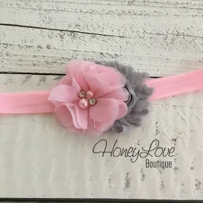 Light Pink and Gray flower headband