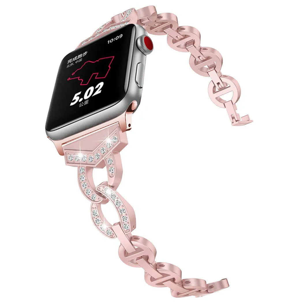 Metal Band for Apple Watch Sleek O-Links with Rhinestones