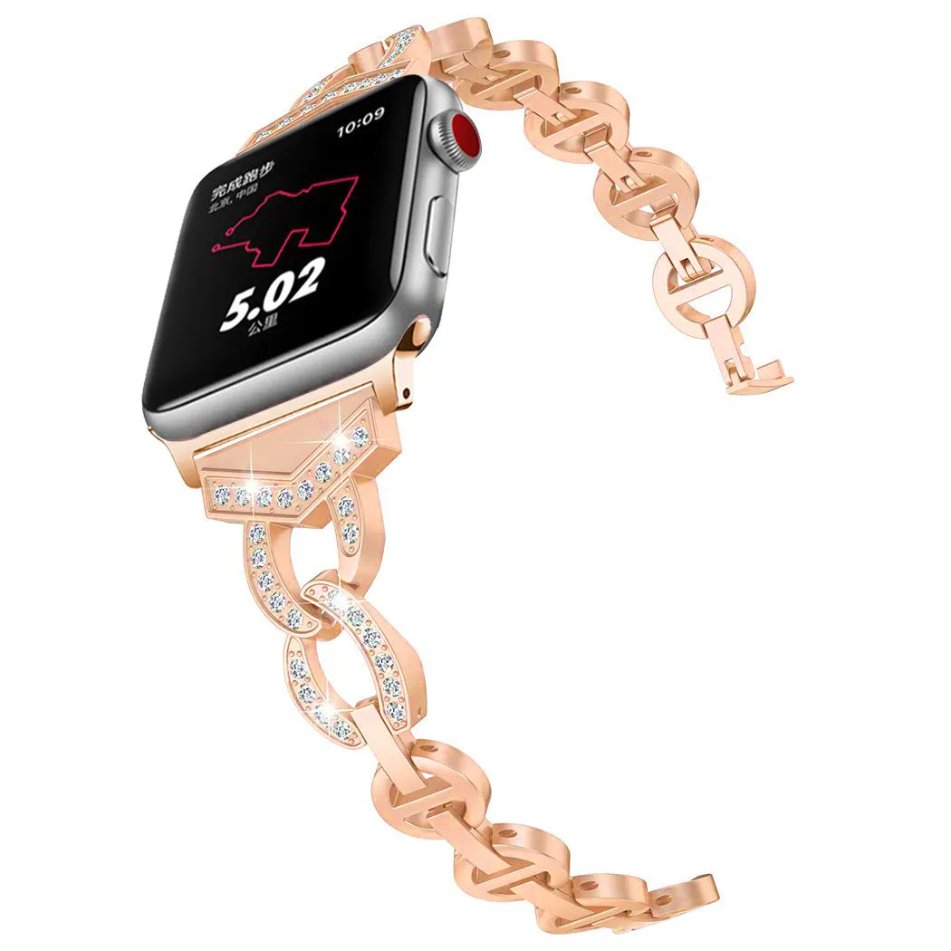 Metal Band for Apple Watch Sleek O-Links with Rhinestones