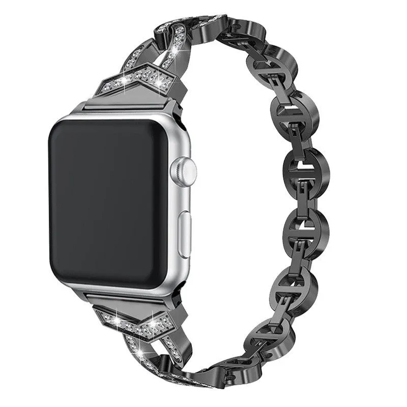 Metal Band for Apple Watch Sleek O-Links with Rhinestones