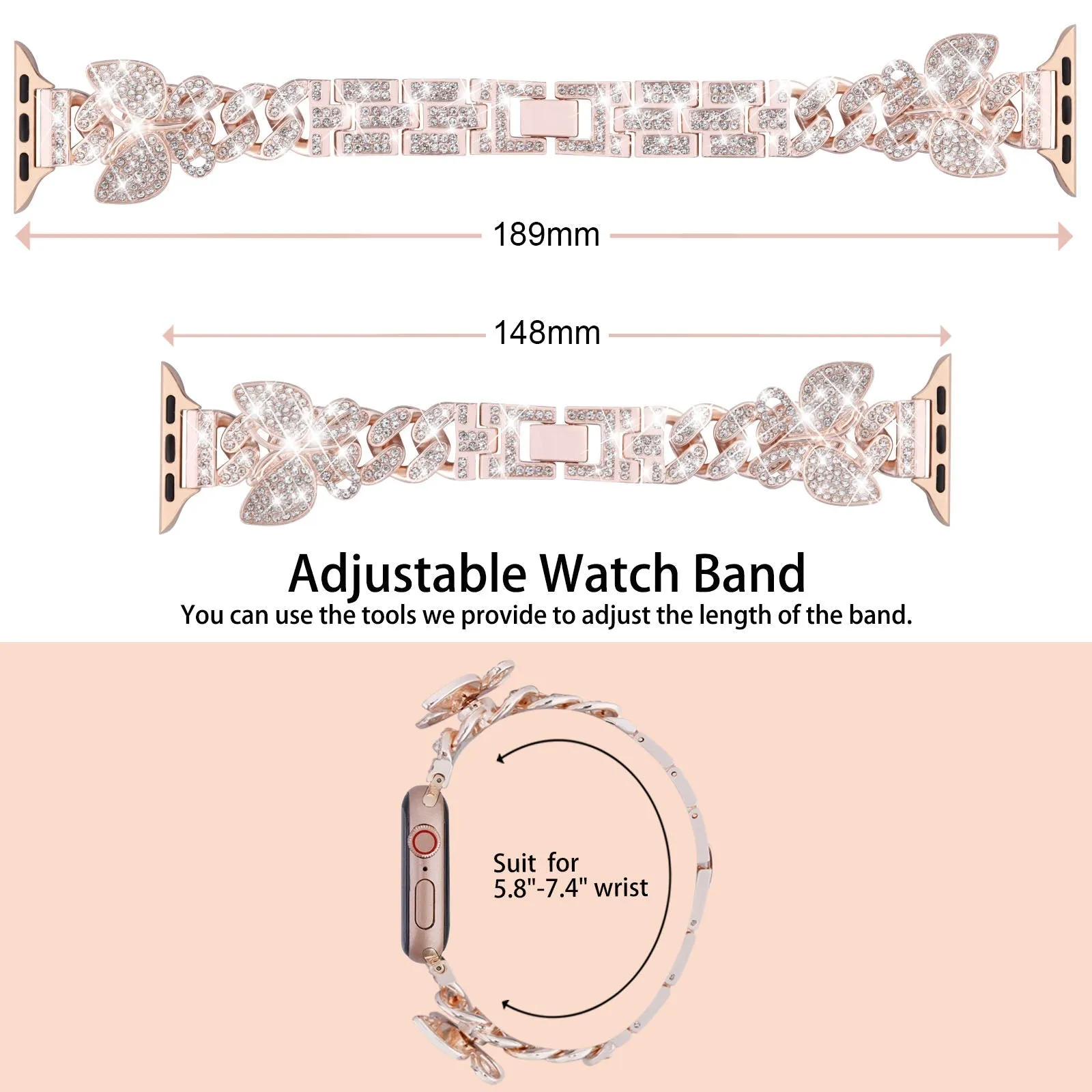 Metal Band for Apple Watch Twirl Butterfly with Bling Rhinestone