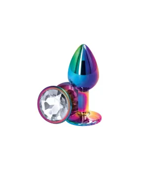 Multicolor Butt Plug in Small w/ Clear Gem