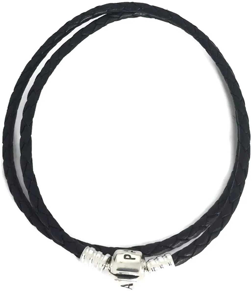 Pandora Moments Double Black Leather Bracelet #590705CBK-D1, 35cm