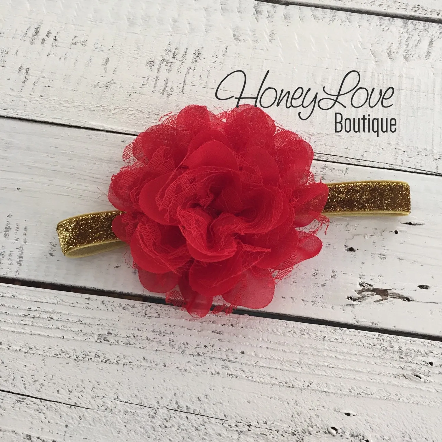 Red White or Blue Lace Layered Flower - Silver/Gold headband