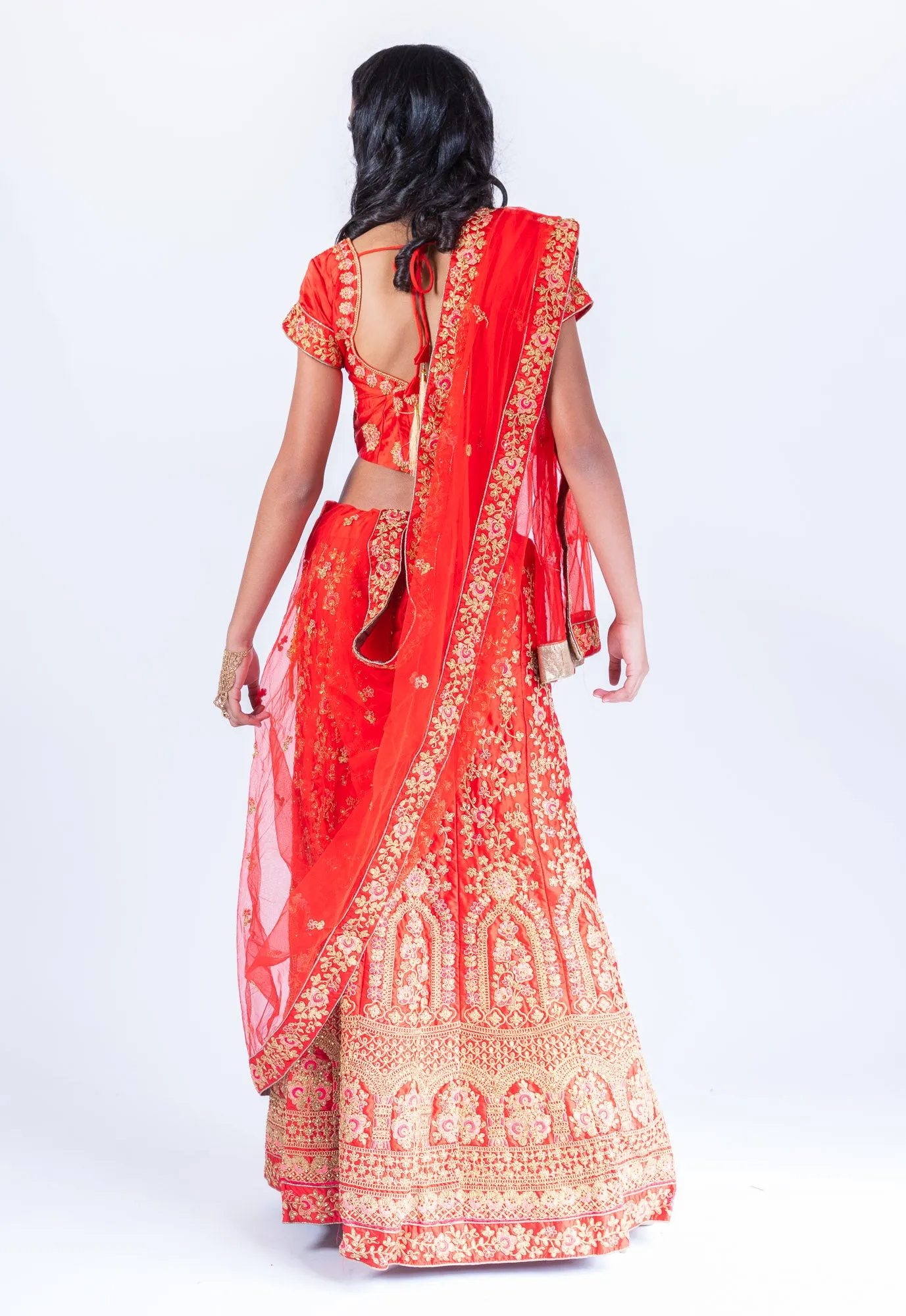 Silk Chili Red Heavy Embroidered Lehenga Set