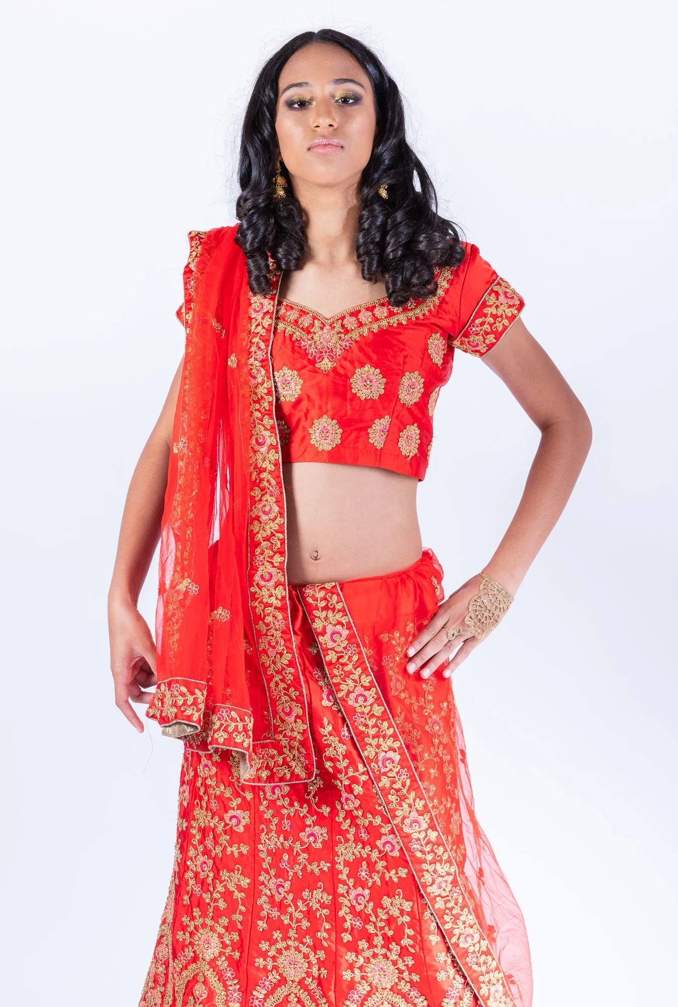 Silk Chili Red Heavy Embroidered Lehenga Set